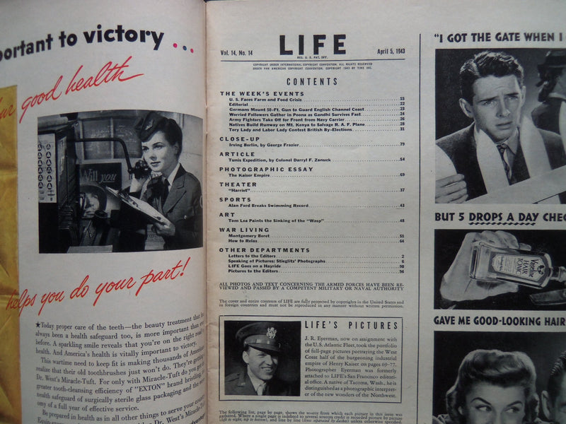 1943 APRIL 5 LIFE MAGAZINE - MONTGOMERY BERETS IN FASHION - L 333