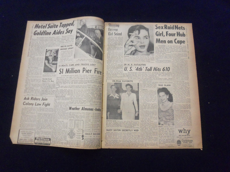 1958 JULY 7 BOSTON DAILY RECORD NEWSPAPER- GOLDFINE SUITE IS WIRETAPPED -NP 6349