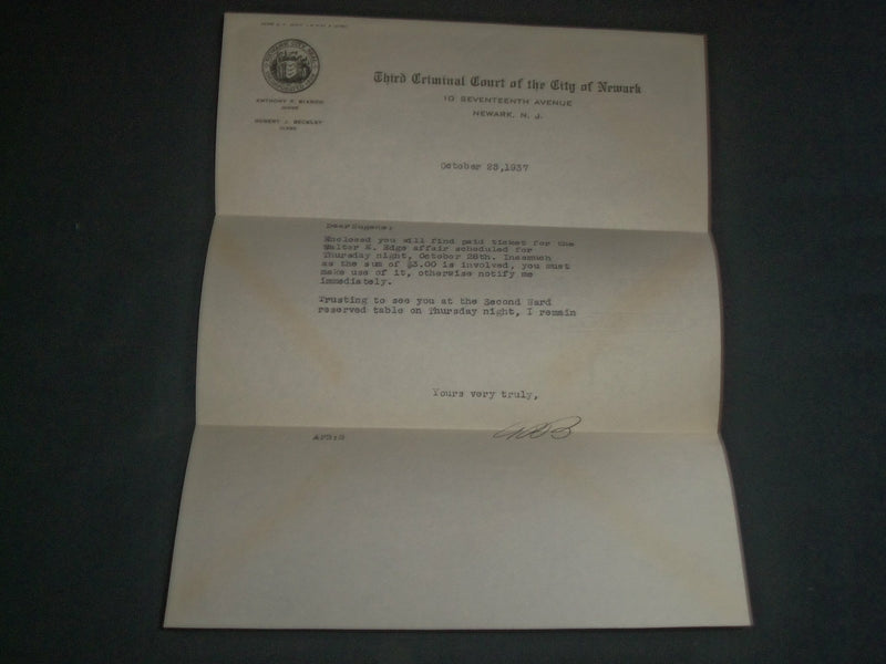 1937 NEWARK NJ THIRD CRIMINAL COURT STAMPED ENVELOPES & LETTERS LOT OF 6- O 1164