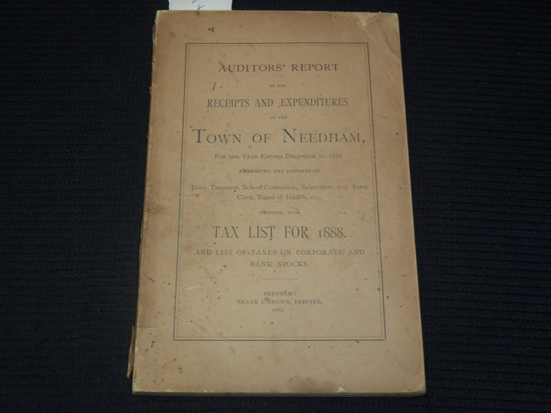 1888 TOWN OF NEEDHAM AUDITOR'S REPORT - RECEIPTS & EXPENDITURES - K 2703