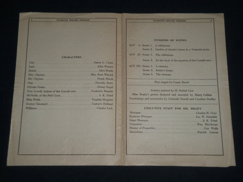 1918-1919 AFTER BROADWAY PROGRAM - ALICE BRADY -SHUBERT-PLYMOUTH THEATRE- J 4084