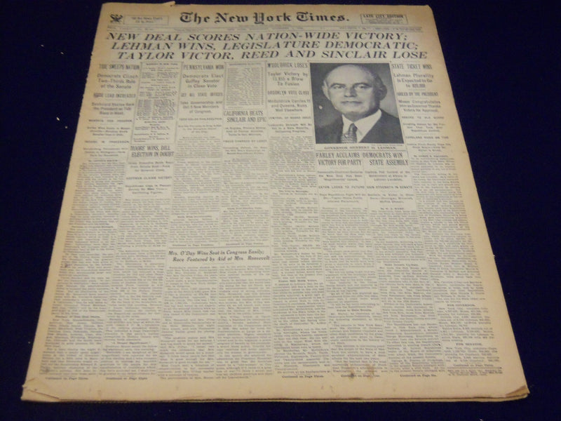 1934 NOVEMBER 7 NEW YORK TIMES - NEW DEAL SCORES NATION-WIDE VICTORY - NT 1711