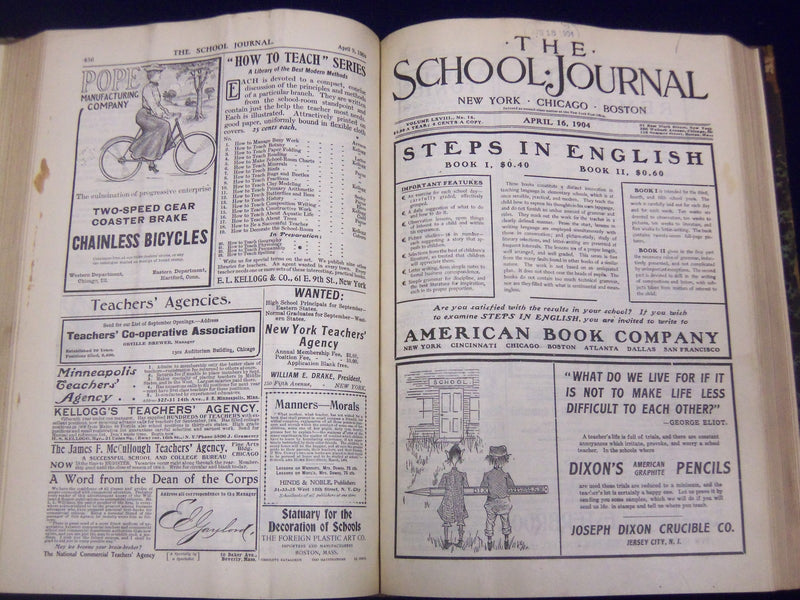 1904 THE SCHOOL JOURNAL MAGAZINE BOUND VOLUME NO. 68 & 69 LOT OF 2 - KD 3215