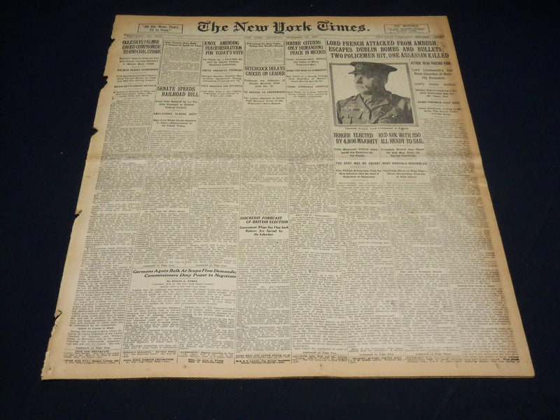 1919 DECEMBER 20 NEW YORK TIMES - LORD FRENCH ATTACKED FROM AMBUSH - NT 8537