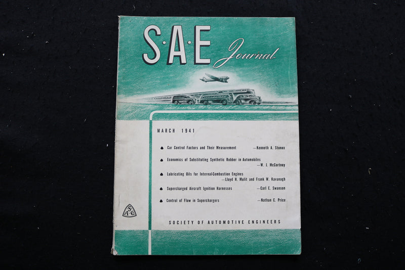 1941 MAR SAE JOURNAL MAGAZINE - SOCIETY OF AUTOMTOVIE ENGINEERS COVER - SP 4187E