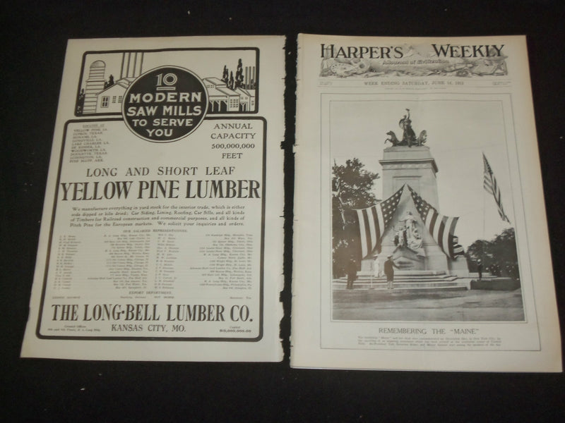 1913 JUNE 14 HARPER'S WEEKLY MAGAZINE - REMEMBERING THE MAINE - ST 6392
