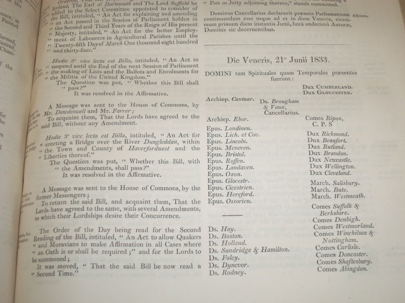 1833 JOURNALS OF THE HOUSE OF LORDS VOLUME NO. 65 - GULIELMI QUARTI - KD 4B