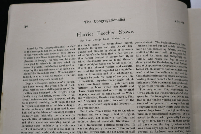 1896 JULY 9 THE CONGREGATIONALIST MAGAZINE - HARRIET BEECHER STOWE COVER- K 2482