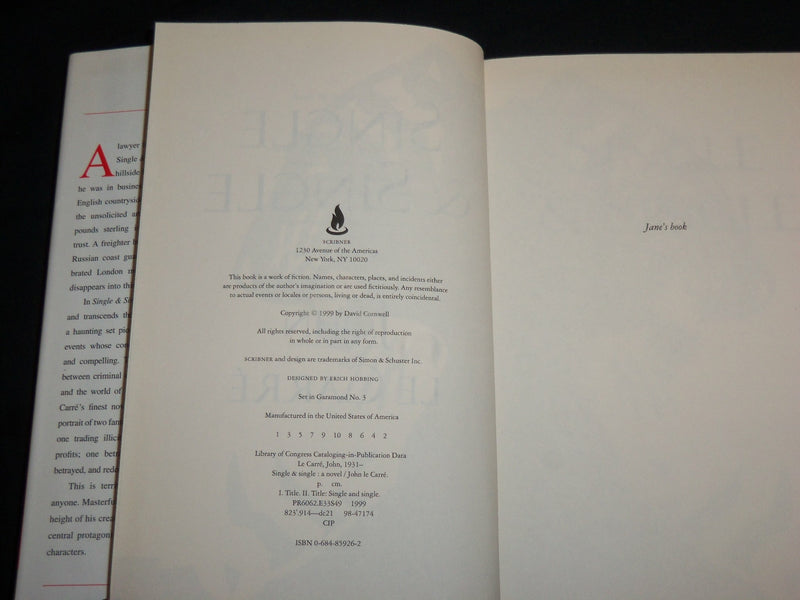 1999 SINGLE & SINGLE HARDCOVER BOOK BY JOHN LE CARRE - KD 6869