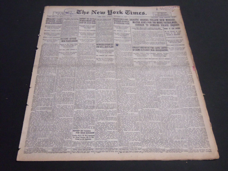 1920 DECEMBER 21 NEW YORK TIMES - MAYOR ASKS FOR 769 MORE PATROLMEN - NT 6754