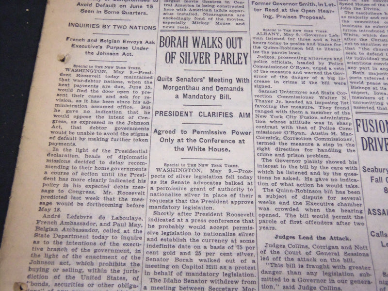 1934 MAY 10 NEW YORK TIMES - BORAH WALKS OUT - NT 4200