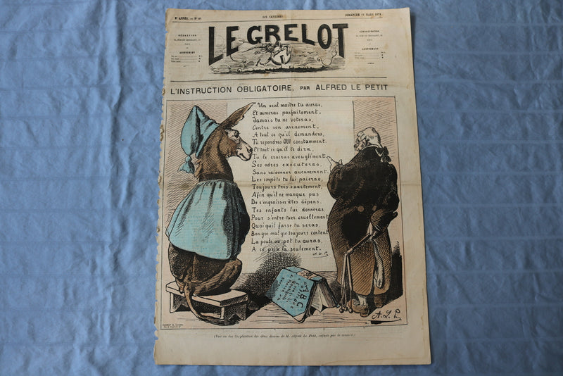 1872 MARCH 17 LE GRELOT NEWSPAPER - L'INSTRUCTION OBLIGATOIRE - FRENCH - NP 8580