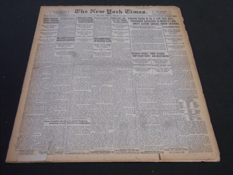 1920 FEBRUARY 24 NEW YORK TIMES - SENATE VOTES 47 TO 17 FOR RAIL BILL - NT 5881