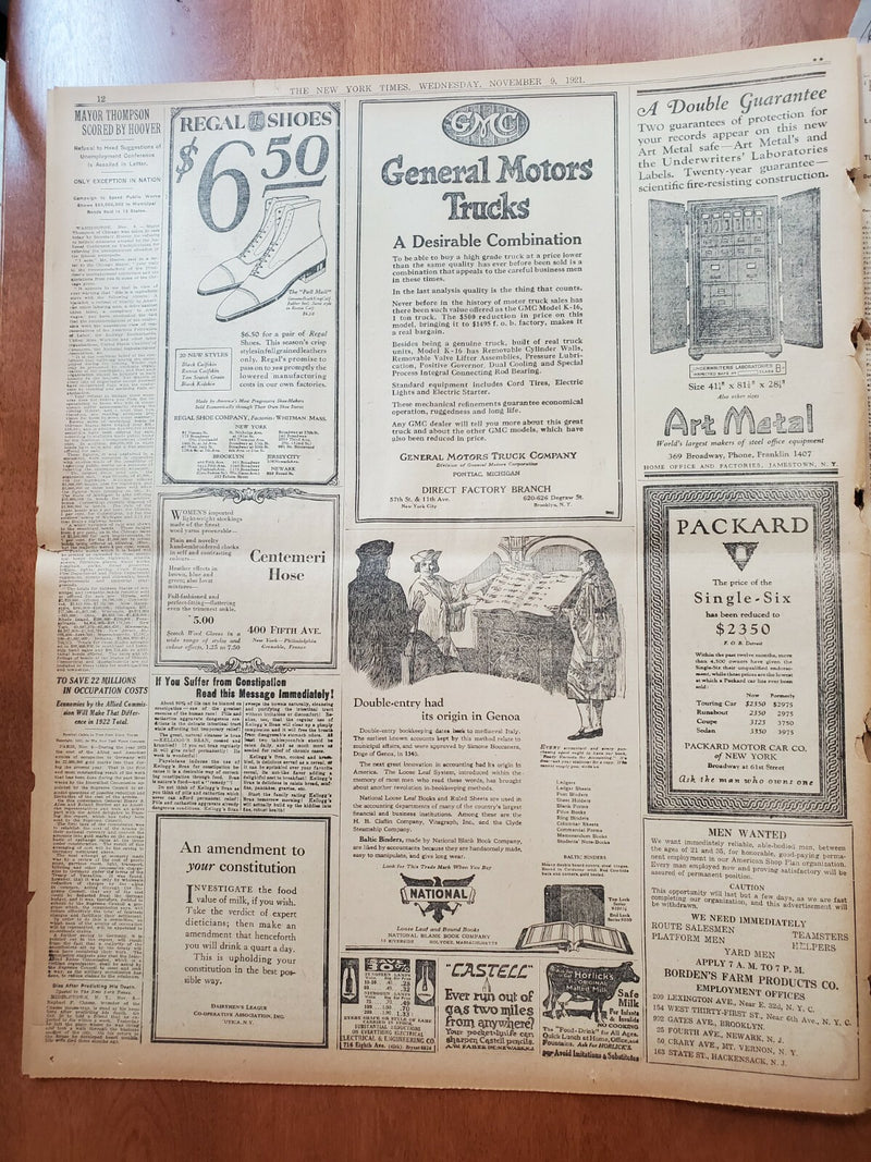 1921 NOVEMBER 9 NEW YORK TIMES NEWSPAPER - MAYOR HYLAN IS RE-ELECTED - NT 8020