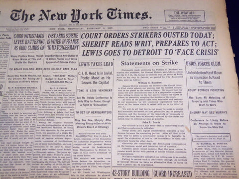 1937 FEB 3 NEW YORK TIMES - COURT ORDERS STRIKES OUSTED TODAY - NT 1290