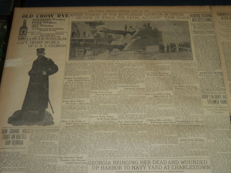 1907 JULY 16 THE BOSTON HERALD - EIGHT DEAD ON BATTLESHIP GEORGIA - BH 253