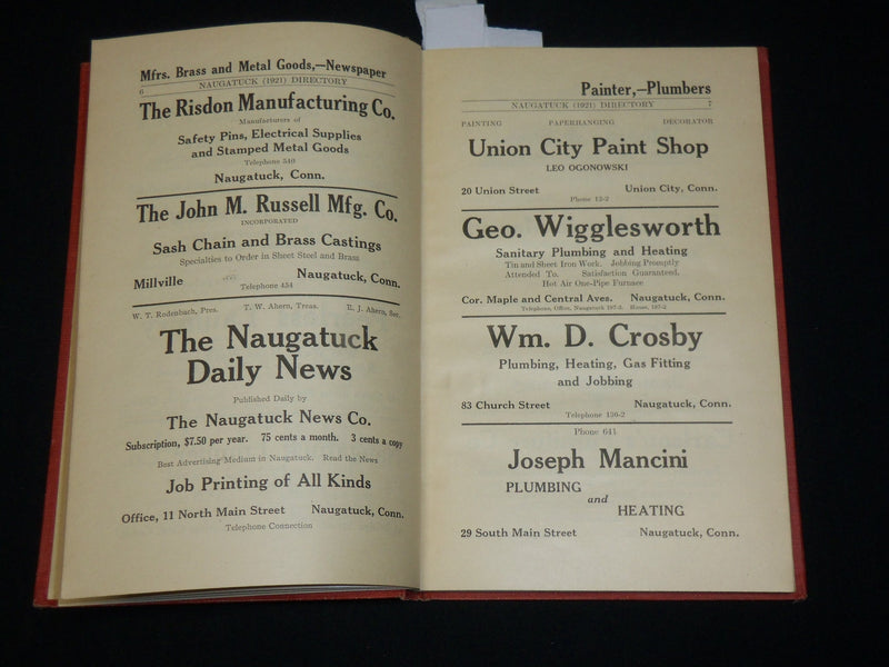 1921 NAUGATUCK DIRECTORY BOOK - CONNECTICUT - NICE ADS - KD 6352