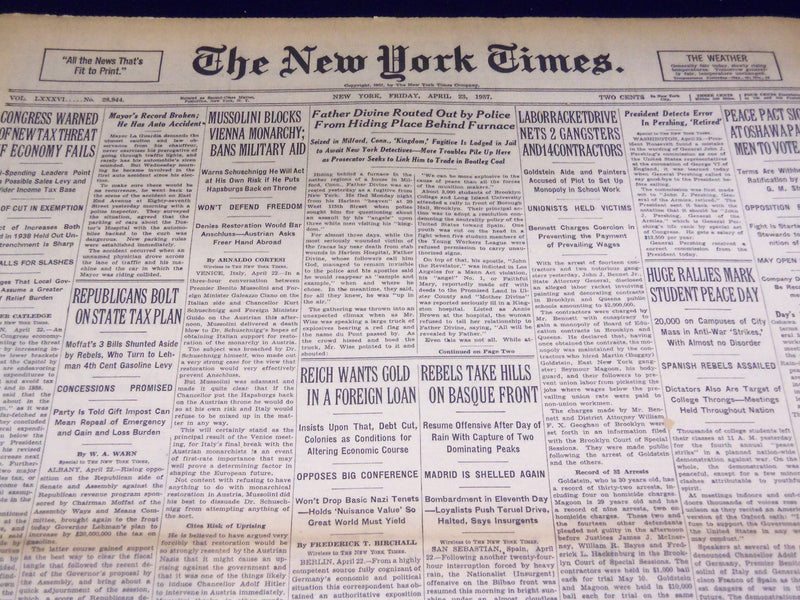 1937 APRIL 23 NEW YORK TIMES - REBELS IN BASQUE FRONT - NT 3397
