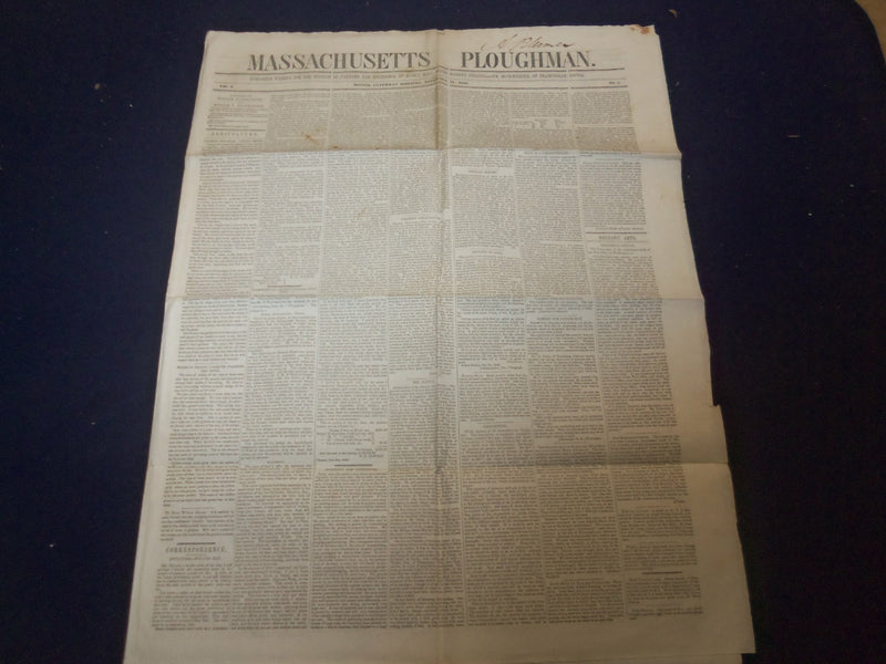 1846 NOVEMBER 21 MASSACHUSETTS PLOUGHMAN NEWSPAPER - EXPLOSIVE COTTON - NP 5136