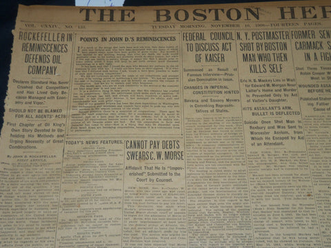 1908 NOVEMBER 10 THE BOSTON HERALD - ROCKEFELLER DEFENDS OIL COMPANY - BH 247