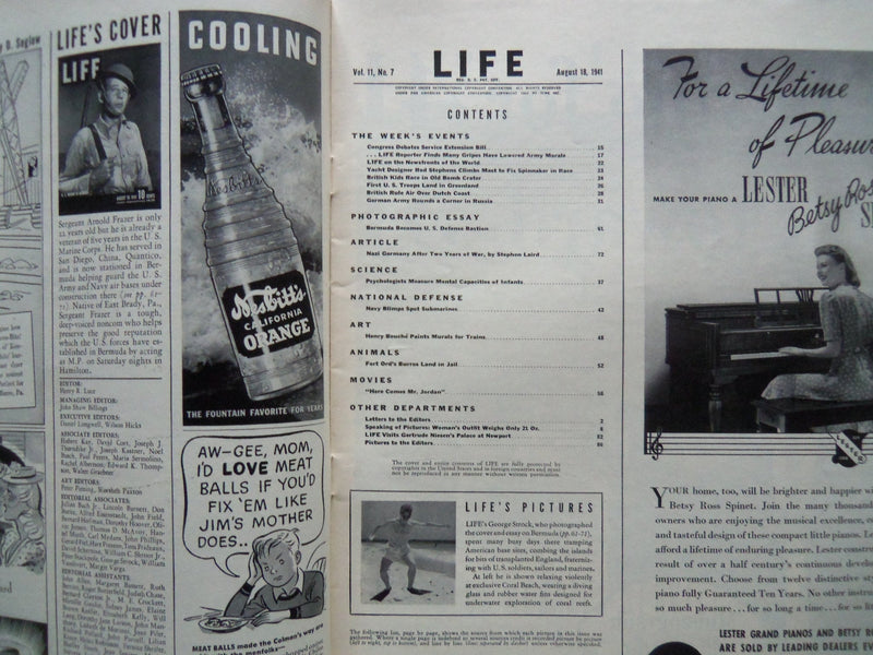 1941 AUGUST 18 LIFE MAGAZINE - U.S. MARINE IN BERMUDA - L 248