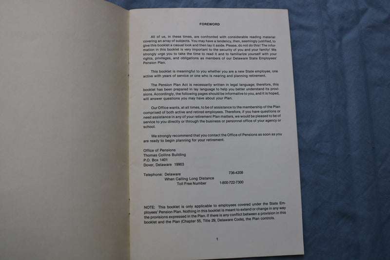 1988 STATE OF DELAWARE STATE EMPLOYEES' PENSION PLAN BOOKLET - K 724
