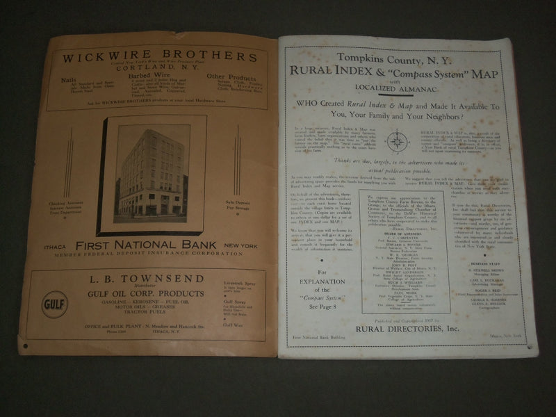1938 TOMPKINS COUNTY NEW YORK RURAL INDEX & ALMANAC - J 2642