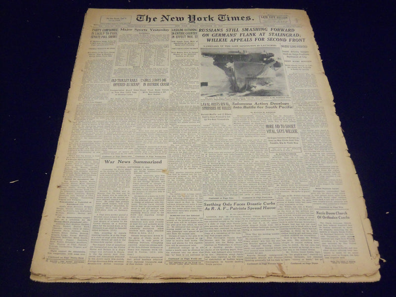 1942 SEPT 27 NEW YORK TIMES - RUSSIANS SMASHING GERMANS AT STALINGRAD - NT 1205