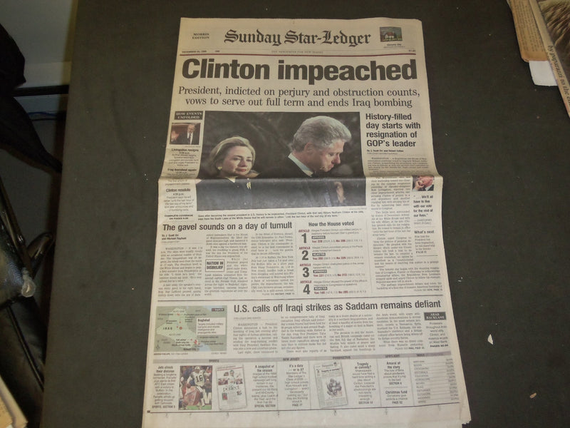 1998 DECEMBER 20 SUNDAY STAR-LEDGER (NJ) NEWSPAPER - CLINTON IMPEACHED- NP 3330