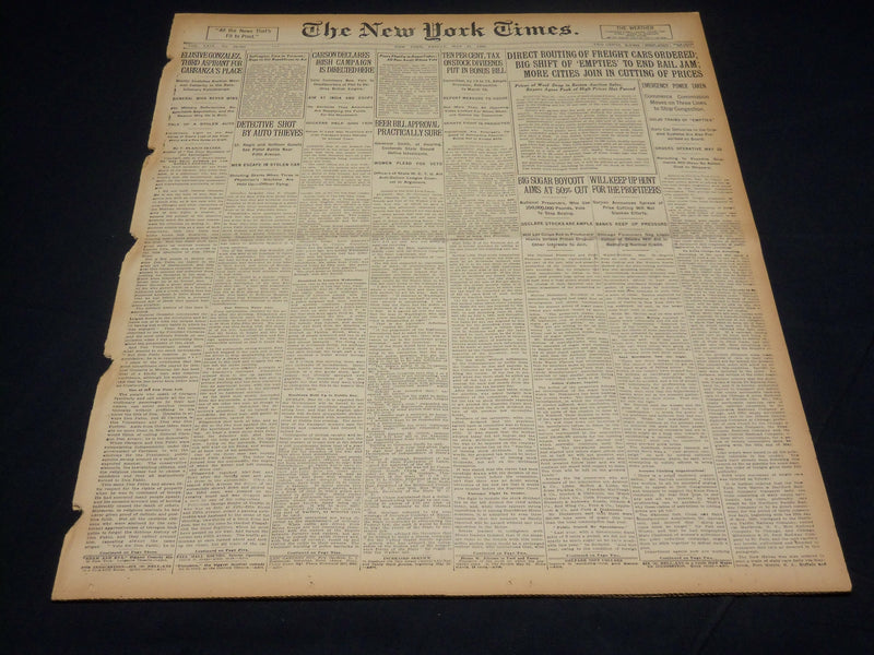 1920 MAY 21 NEW YORK TIMES NEWSPAPER - DIRECT ROUTING OF FREIGHT CARS - NT 8687