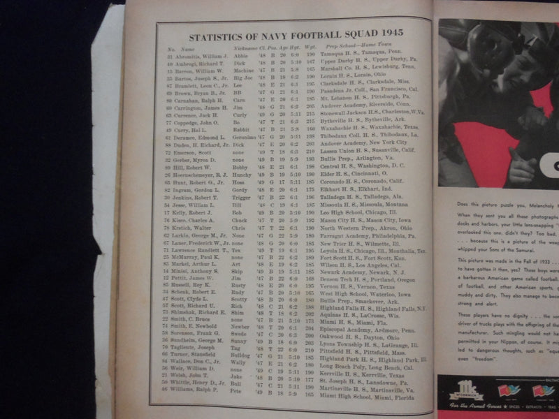 1945 DECEMBER 1 ARMY-NAVY FOOTBALL PROGRAM-MUNICIPAL STADIUM PHILADELPHIA- K 116