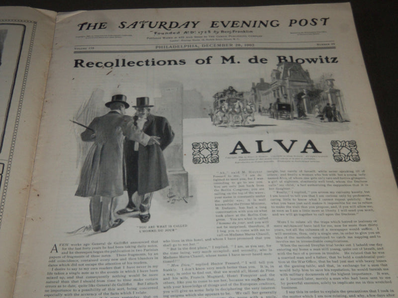 1902 DECEMBER 20 THE SATURDAY EVENING POST MAGAZINE - ILLUSTRATED COVER- SP 1070