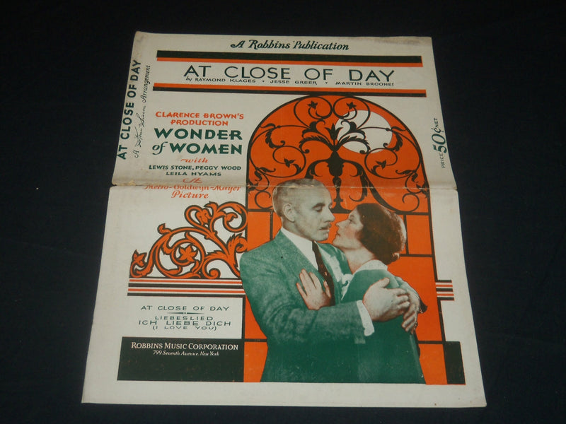 1929 AT CLOSE OF DAY - WONDER OF WOMEN MUSIC FOLIO - LEWIS STONE - J 5659