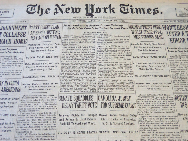 1930 MARCH 22 NEW YORK TIMES - HOOVER NOMINATES JOHN PARKER FOR COURT - NT 5671