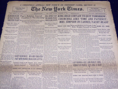 1936 DEC 6 NEW YORK TIMES - KING HELD CERTAIN TO QUIT TOMORROW - NT 2079