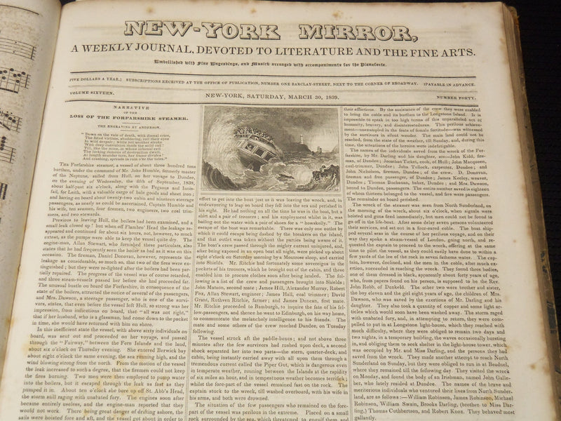 1838-1839 NEW YORK MIRROR AND LADIES GAZETTE BOUND VOLUME - ENGRAVINGS - R 89R