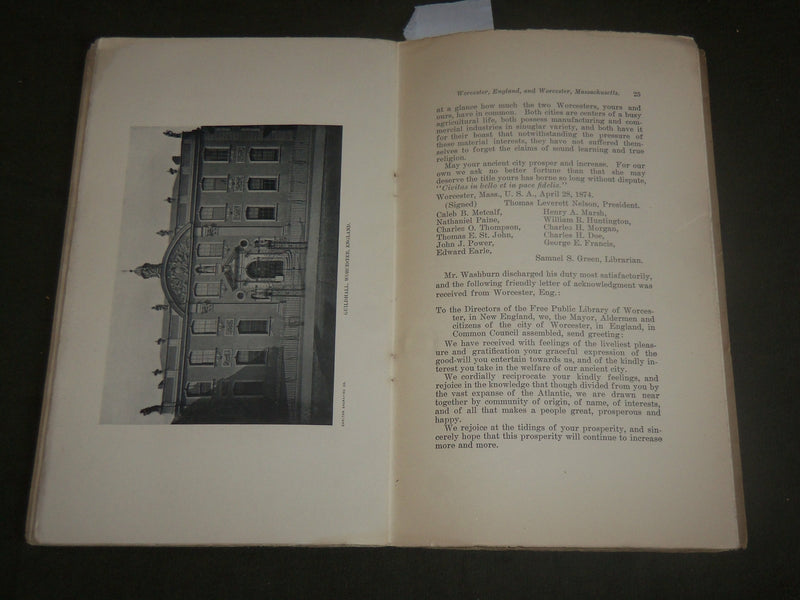 1908 WORCESTER ENGLAND AND WORCESTER MASSACHUSETTS SIGNED BOOK - J 7105
