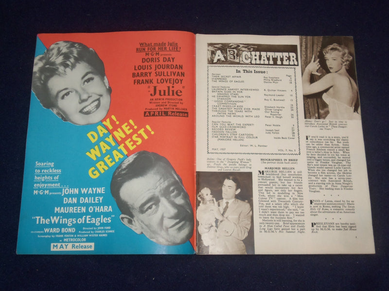1957 MAY FILM REVIEW MAGAZINE - VIRGINIA MAYO - MARJORIE HELLEN - J 9688