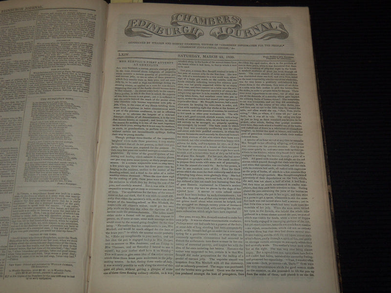 1839 JAN-DEC CHAMBERS' EDINBURGH JOURNAL MAGAZINE BOUND VOLUME - KD 5403G