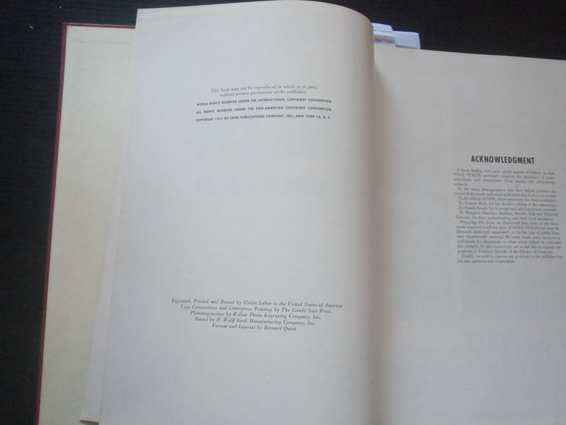 1951 SINCE STALIN - A PHOTO HISTORY OF OUR TIME HARDCOVER BOOK BY SHUB - R 737C
