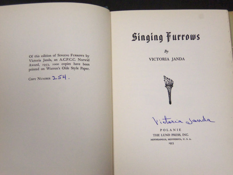 1953 SINGING FURROWS BY VICTORIA JANDA - SIGNED BY AUTHOR - KD 5831
