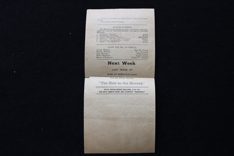 1905 MARCH 20 WALNUT ST. THEATRE PROGRAM - THE HEIR TO THE HOORAH - K 1991