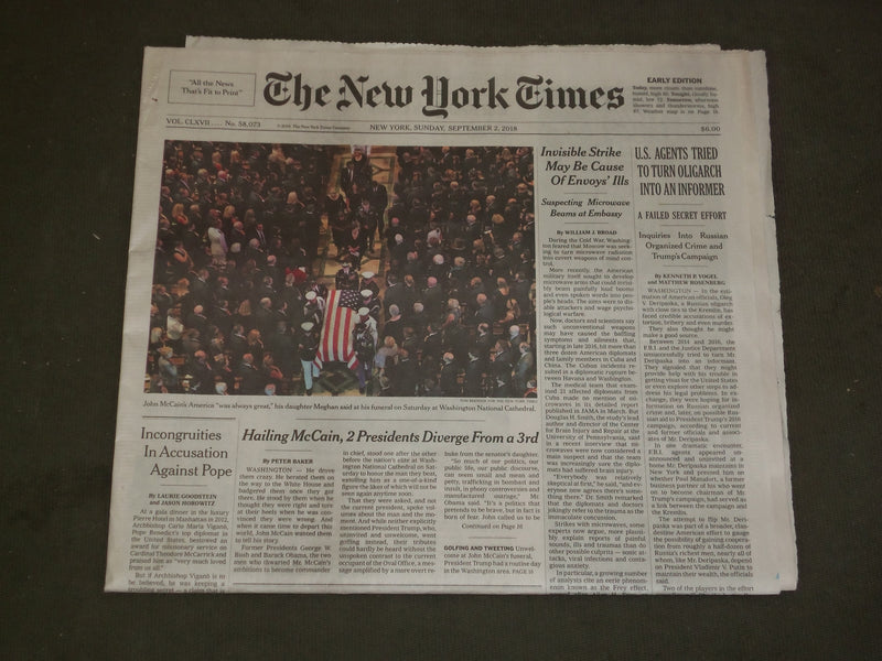 2018 SEPTEMBER 2 NEW YORK TIMES - JOHN MCCAIN FUNERAL