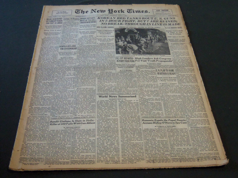 1950 JULY 6 NEW YORK TIMES - KOREAN RED TANKS ROUT U. S. GUNS - NT 5793