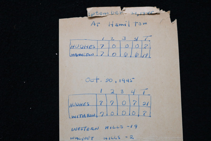 1945 OCTOBER 12 HOLMES V. HUGHES FOOTBALL LINEUP CARD - K 2847