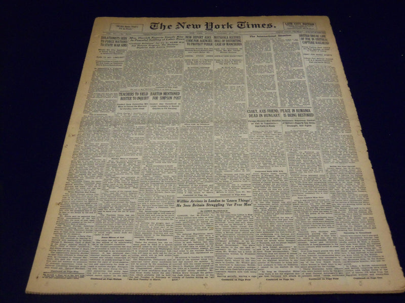 1941 JAN 27 NEW YORK TIMES ISOLATIONISTS SEEK NATIONS TO STATE WAR ARMS- NT 1308
