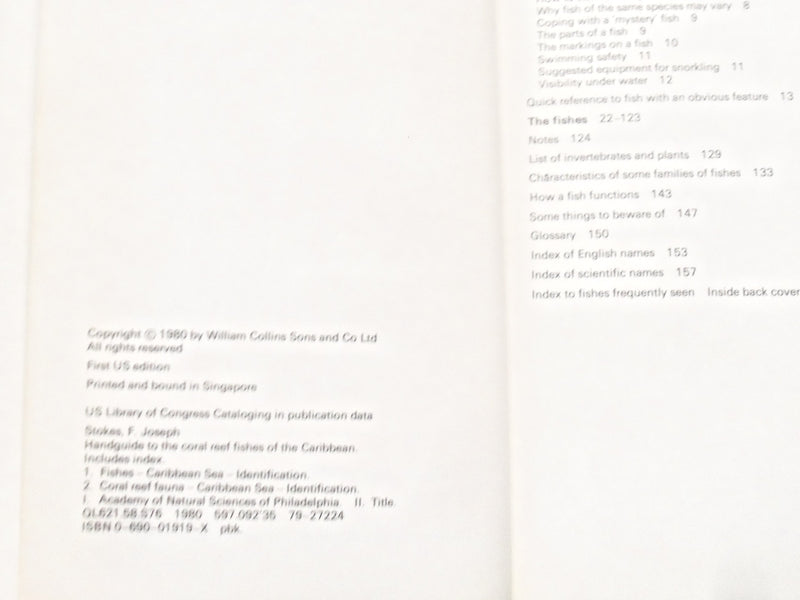 1980 HANDGUIDE TO THE CORAL REEF FISHES OF THE CARIBBEAN HARDCOVER BOOK -KD 8328