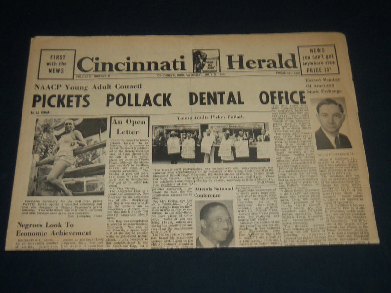 1963 JULY 27 CINCINNATI HERALD NEWSPAPER - NAACP PICKETS POLLACK DENTAL- NP 4401