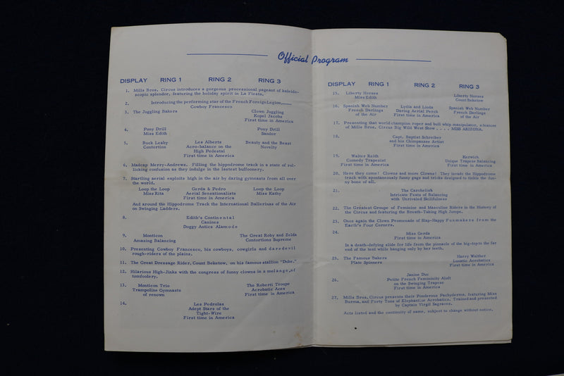 1956-1961 MILLS BRO 3-RING CIRCUS TOUR SOFTCOVER PROGRAMS - LOT OF 5 - K 610