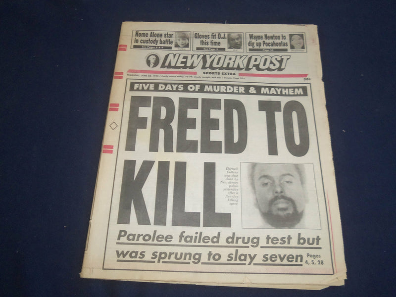 1995 JUNE 22 NEW YORK POST NEWSPAPER - FREED TO KILL, KILLS 7 IN 5 DAYS- NP 5574